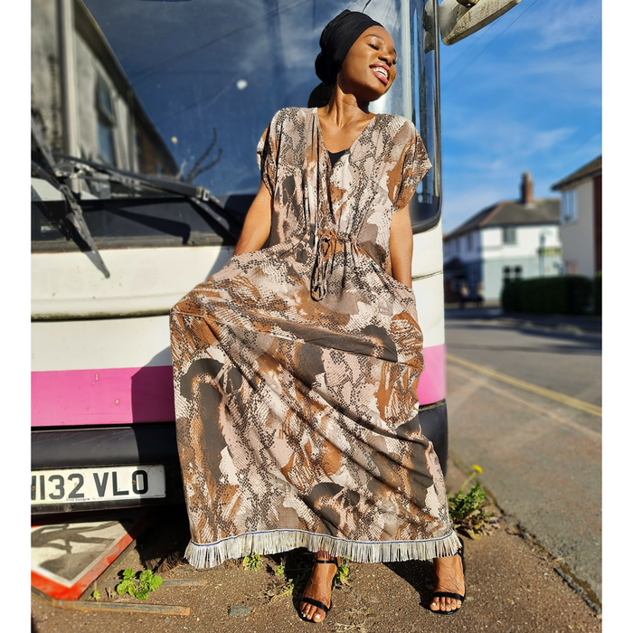 Camo Snake Print Maxi Dress with Pockets
