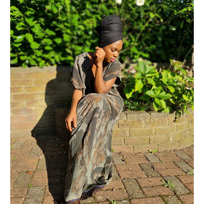 Camo Snake Print Maxi Dress with Pockets