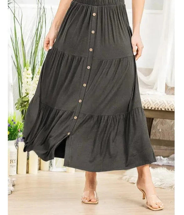 Plain Button Maxi Skirts with Pockets