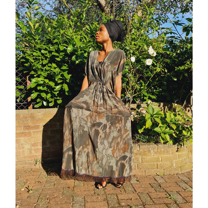 Camo Snake Print Maxi Dress with Pockets