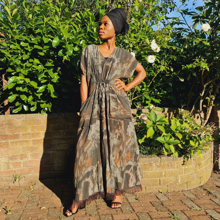 Camo Snake Print Maxi Dress with Pockets