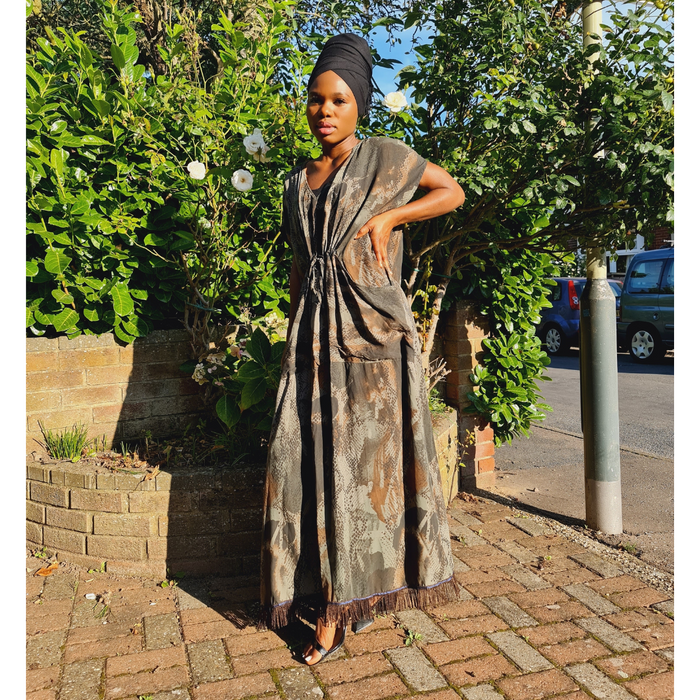Camo Snake Print Maxi Dress with Pockets