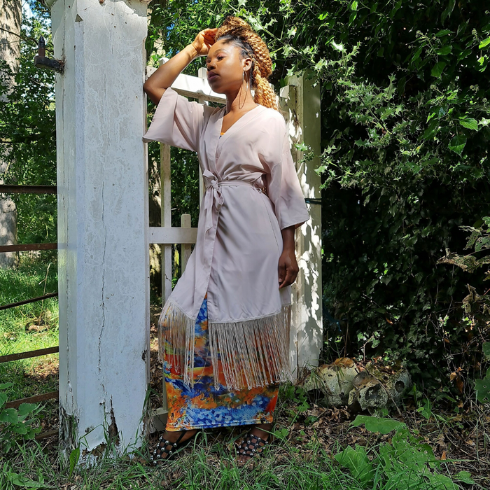 Open Front Fringed Kimono