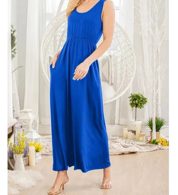 Solid Sleeveless Maxi Dress with Pockets