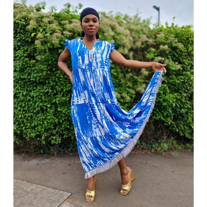 V-Neck Frill Sleeve Tiered Dress