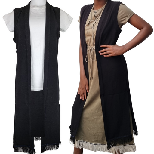 Black Crepe Midi Gilet - Free Worldwide Shipping- Sew Royal US