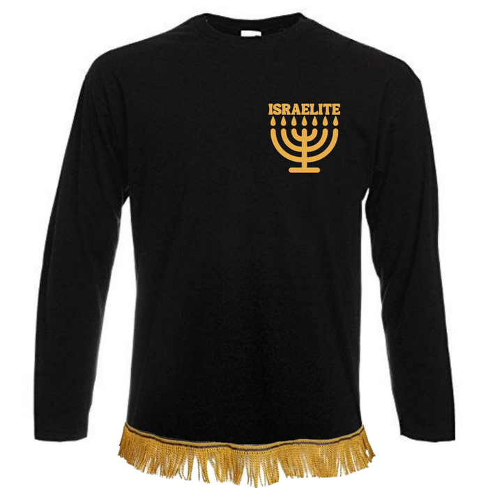 ISRAELITE Menorah Long Sleeve Fringed T-Shirt