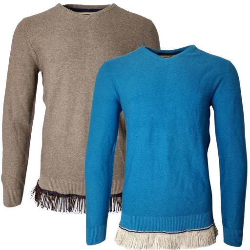 V Neck Cotton Knit Sweater With Fringes - Free Worldwide Shipping- Sew Royal US