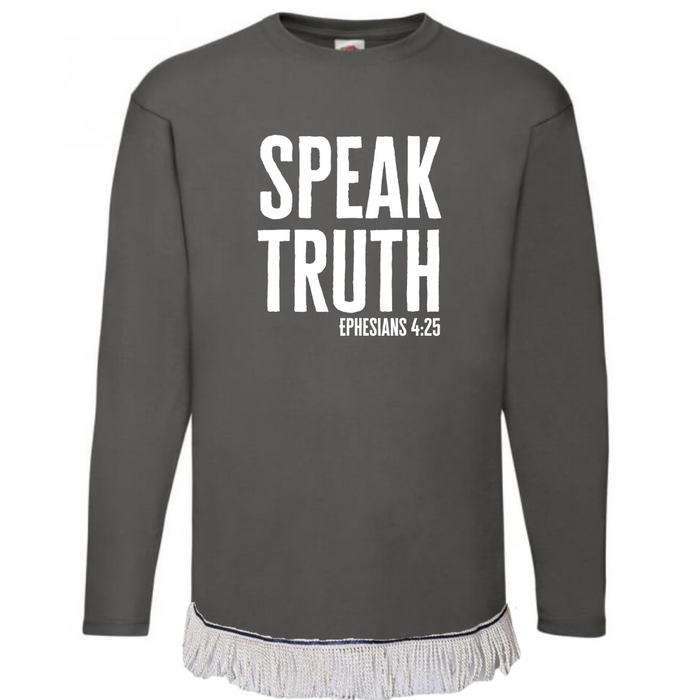 Speak Truth Long Sleeve Fringed T-Shirt