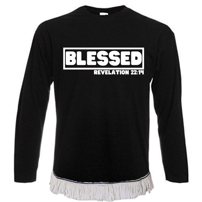 BLESSED Long Sleeve Fringed T-Shirt