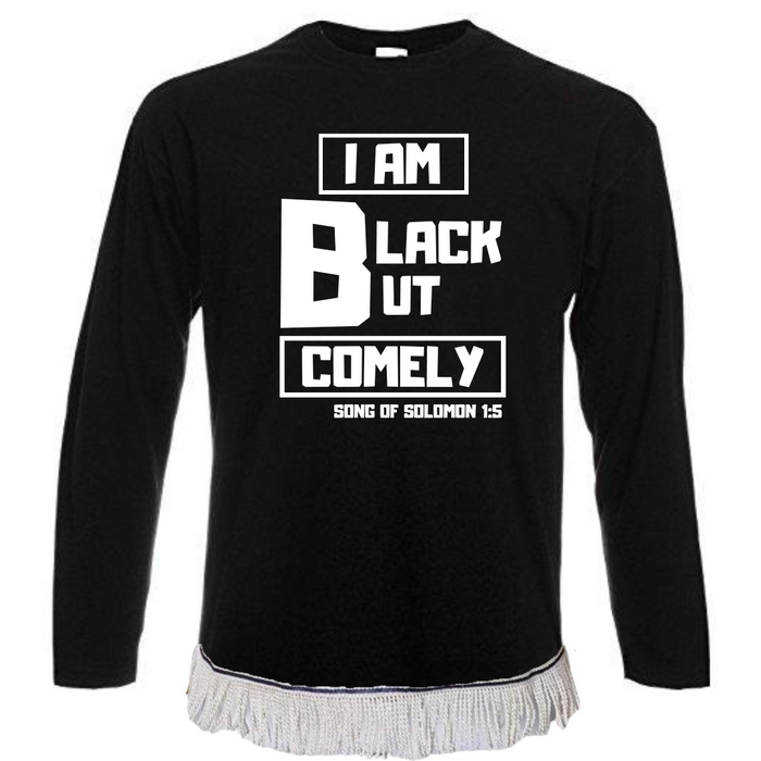 Black But Comely Long Sleeve Fringed T-Shirt
