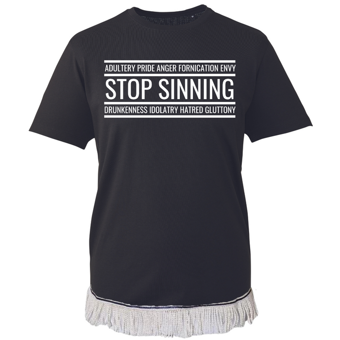 STOP SINNING Fringed T-Shirt