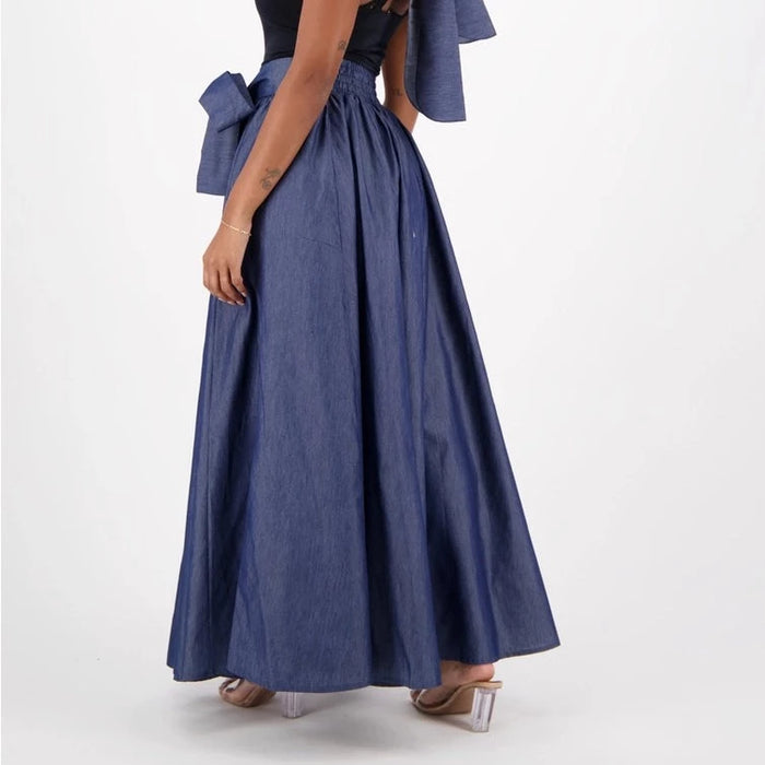 100% Denim Cotton Maxi Skirt with Pockets