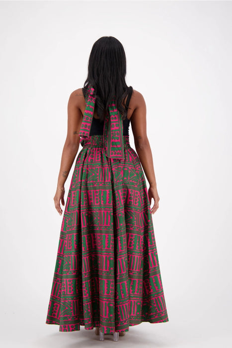 Ankara Maxi Skirt with Pockets (Pink/Green)