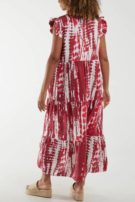 V-Neck Frill Sleeve Tiered Dress