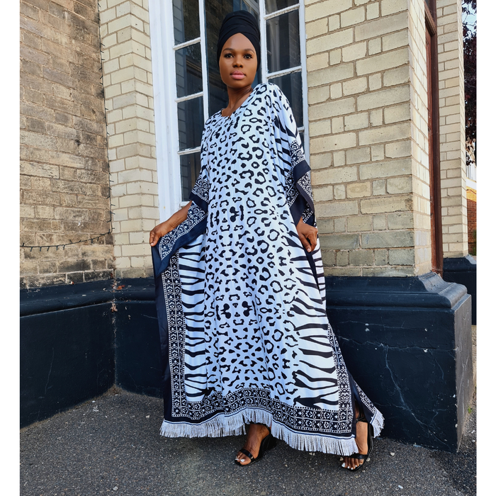 Zebra Print Kaftan Maxi Dress with Headwrap
