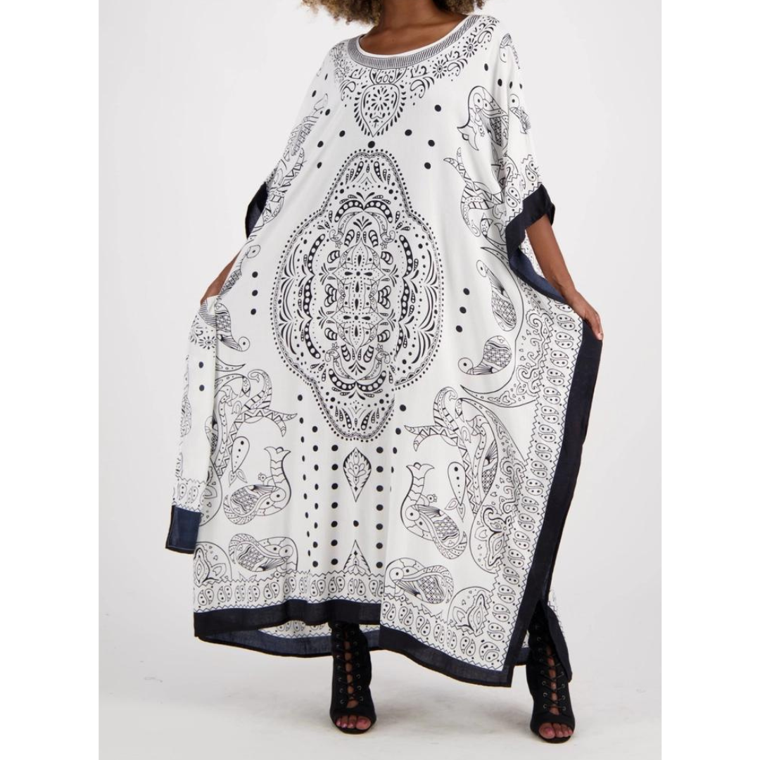 Geometric Print Kaftan Maxi Dress with Headwrap - Free Worldwide Shipping- Sew Royal US