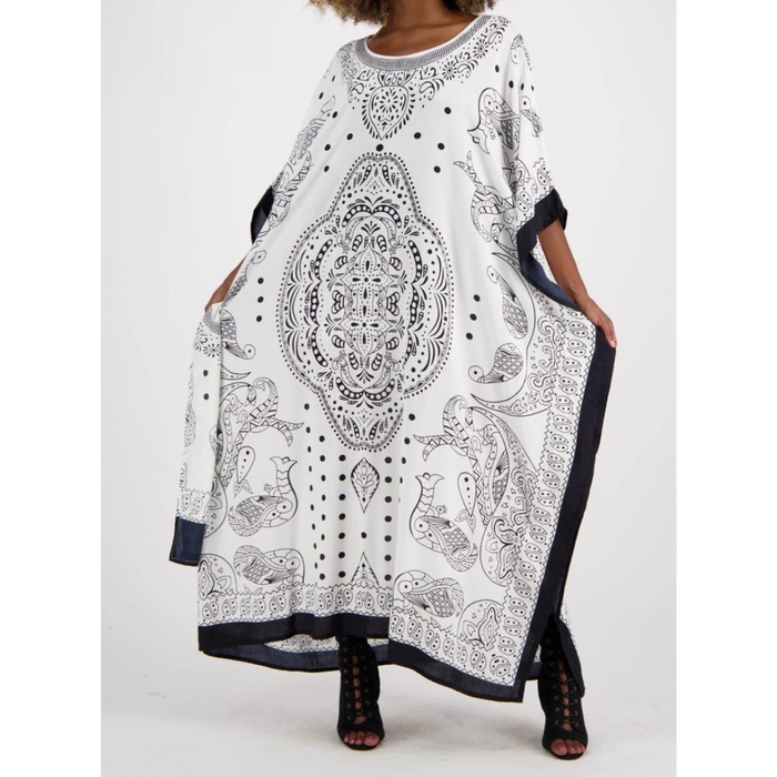 Geometric Print Kaftan Maxi Dress with Headwrap