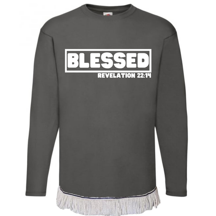 BLESSED Long Sleeve Fringed T-Shirt