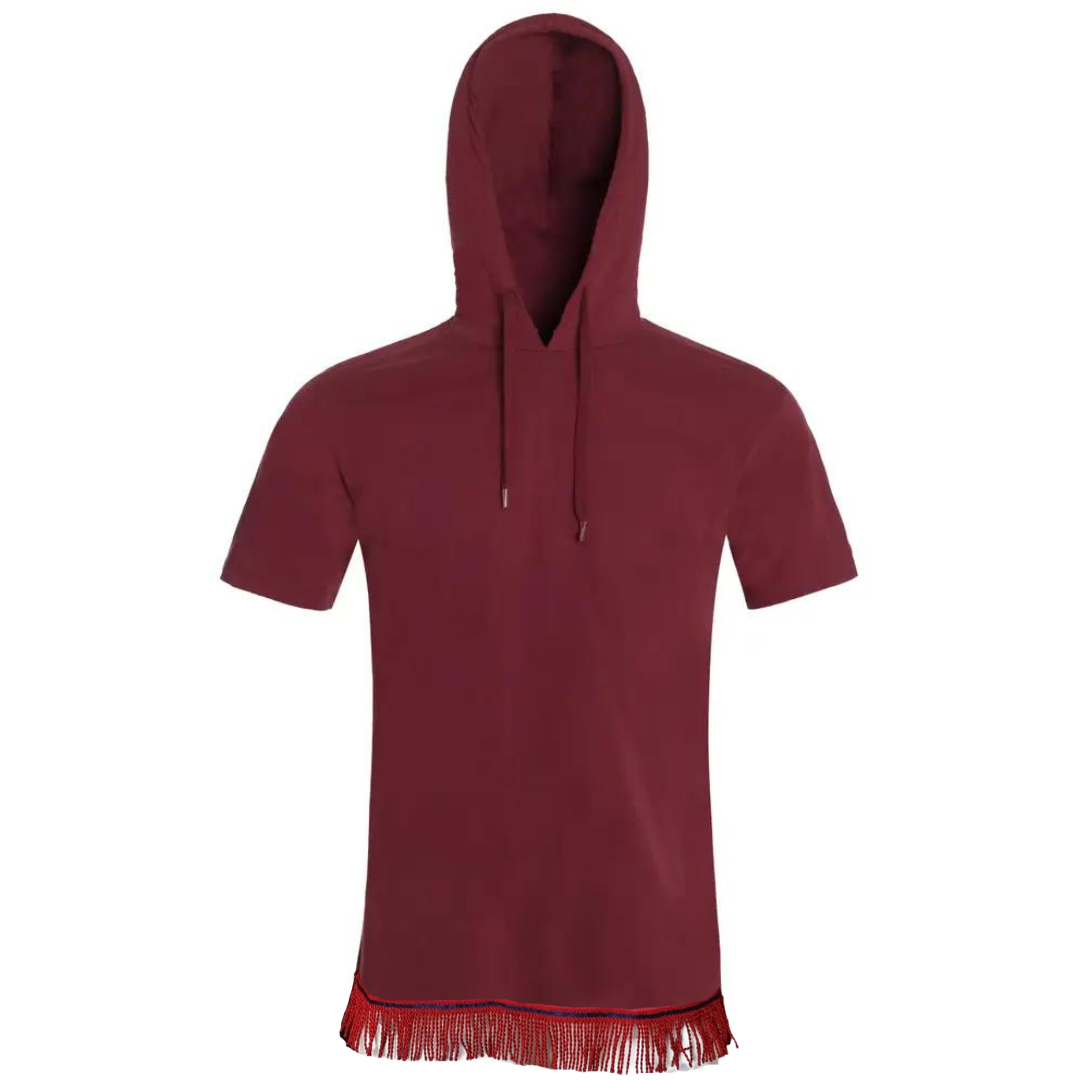 Men's Short Sleeve Cotton Hoodie with Fringes