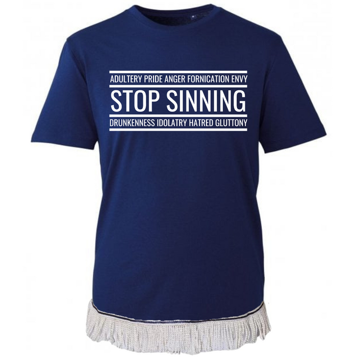 STOP SINNING Fringed T-Shirt