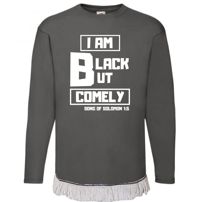 Black But Comely Long Sleeve Fringed T-Shirt