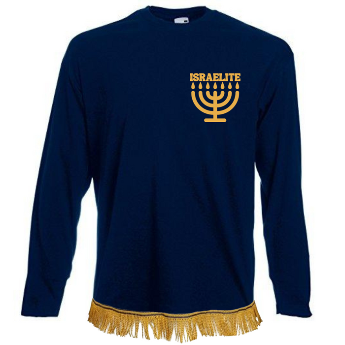 ISRAELITE Menorah Long Sleeve Fringed T-Shirt