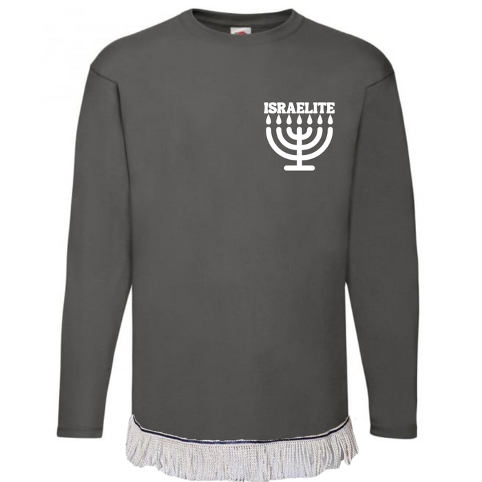 ISRAELITE Menorah Long Sleeve Fringed T-Shirt