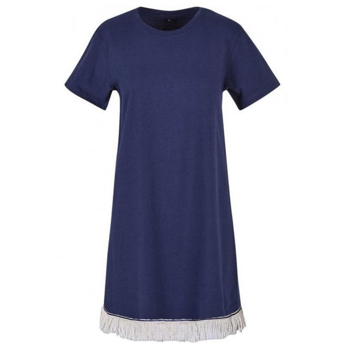 Women's Tunic Tee Dress with Fringes