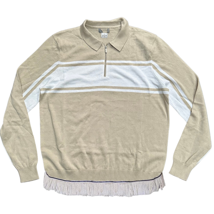 Men's Collared Zipped Neck Sweater with Fringes