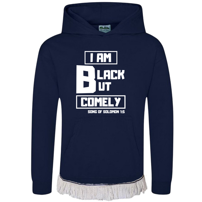 Black But Comely Kids Hoodie with Fringes (Unisex)