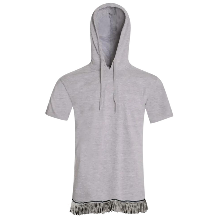 Men's Short Sleeve Cotton Hoodie with Fringes