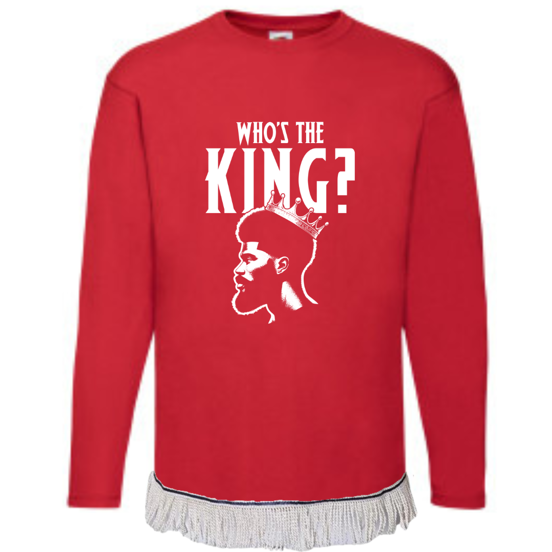 Men's Who's The King Long Sleeve T-Shirt (White Vinyl) - Free Worldwide Shipping- Sew Royal US