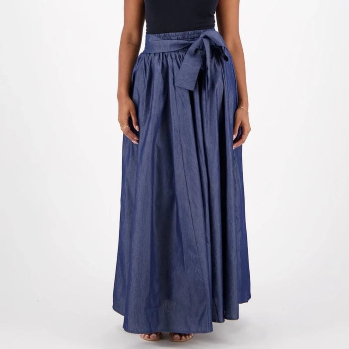 100% Denim Cotton Maxi Skirt with Pockets