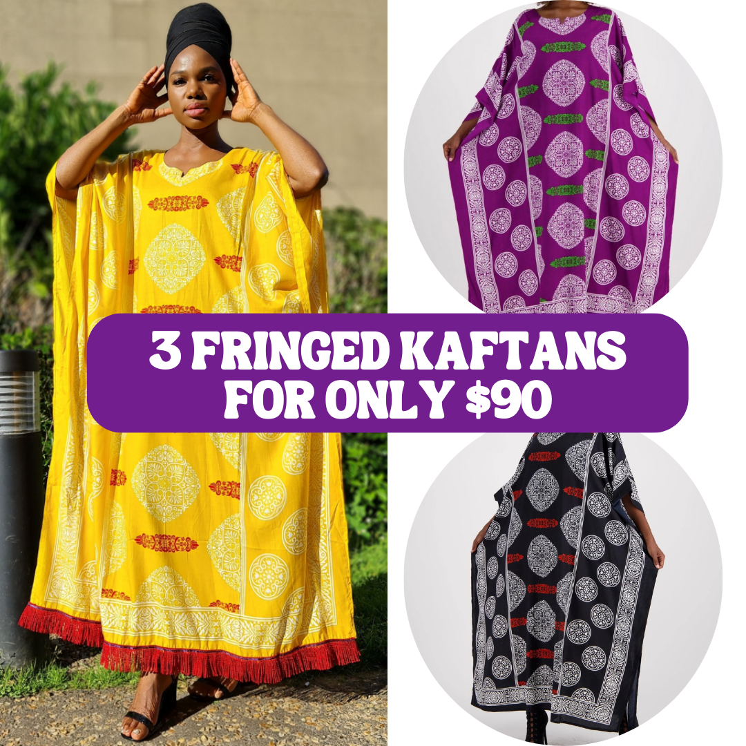 Fringed Kaftan Maxi Dresses Bundle (Gold/Purple/Black)