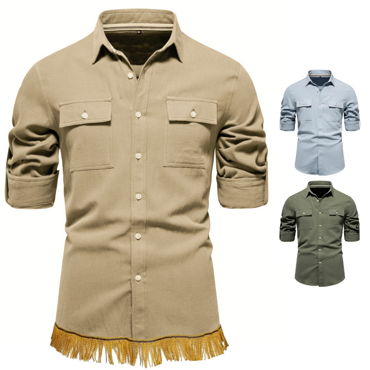 Roll-Up Sleeve Cargo Shirt with Fringes