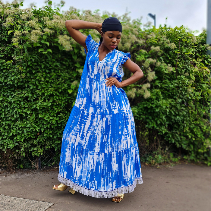 V-Neck Frill Sleeve Tiered Dress