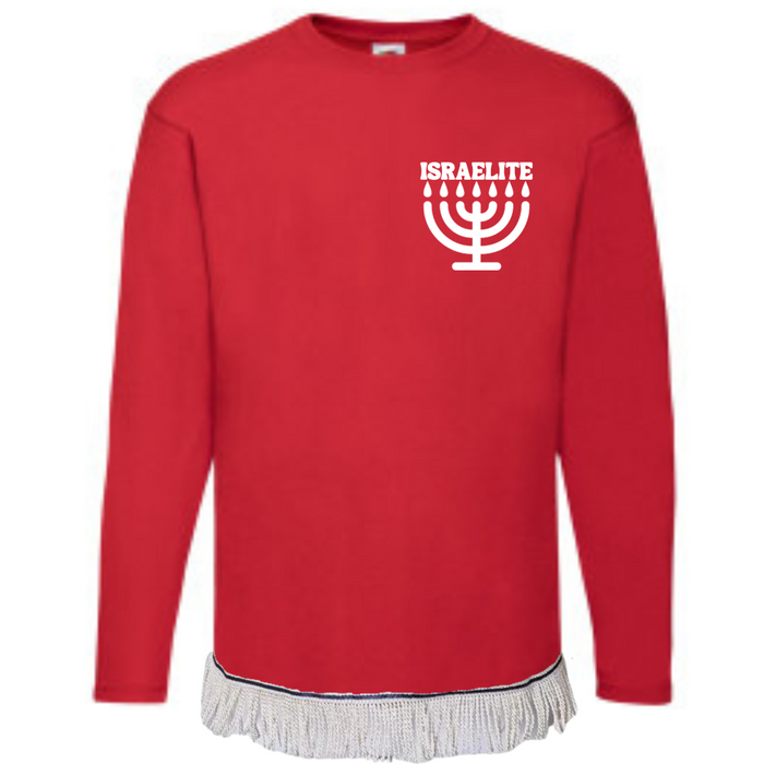 ISRAELITE Menorah Long Sleeve Fringed T-Shirt