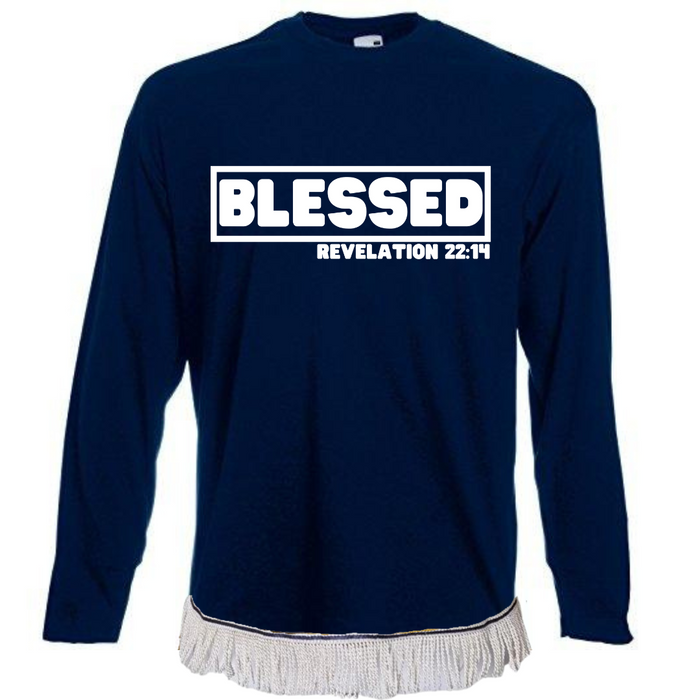 BLESSED Long Sleeve Fringed T-Shirt