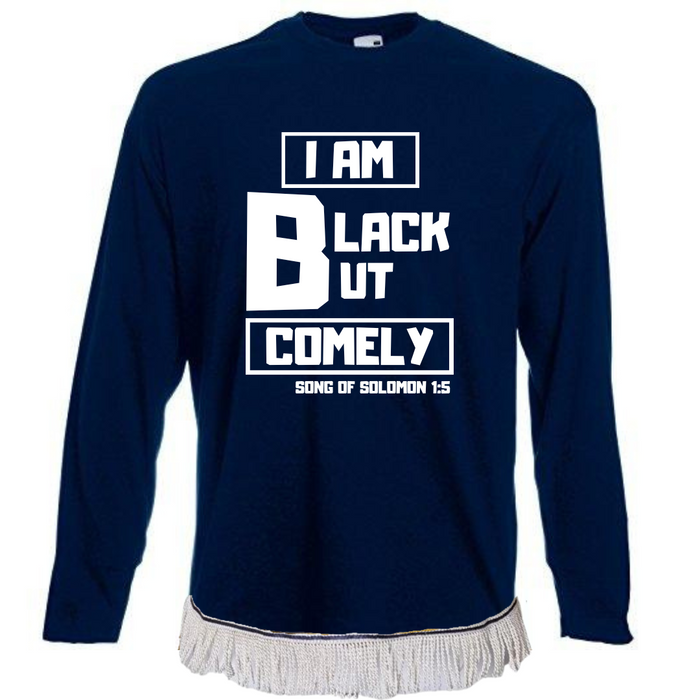 Black But Comely Long Sleeve Fringed T-Shirt