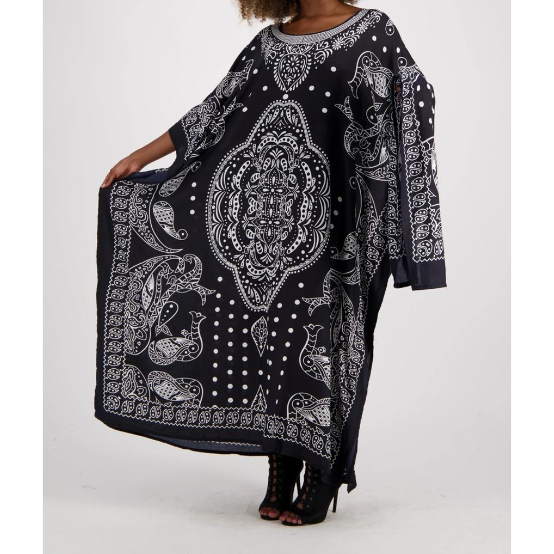 Geometric Print Kaftan Maxi Dress with Headwrap - Free Worldwide Shipping- Sew Royal US