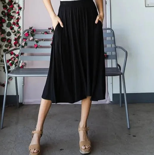 Plain Circle Midi Skirt with Pockets (4 Colors)