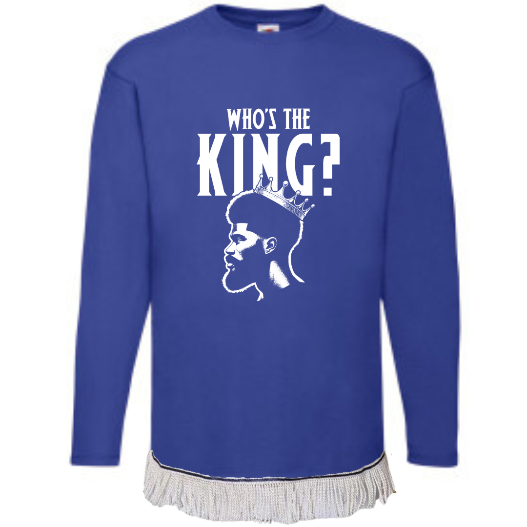 Men's Who's The King Long Sleeve T-Shirt (White Vinyl) - Free Worldwide Shipping- Sew Royal US