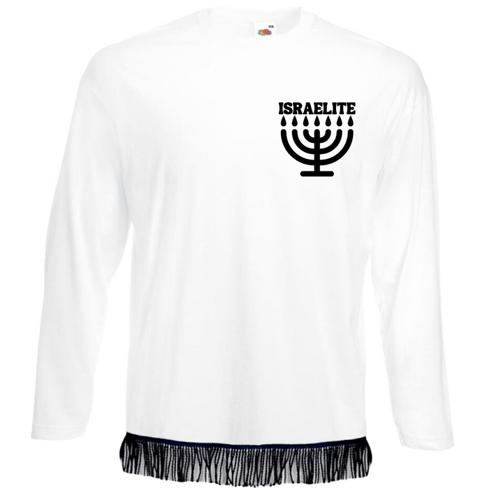 ISRAELITE Menorah Long Sleeve Fringed T-Shirt