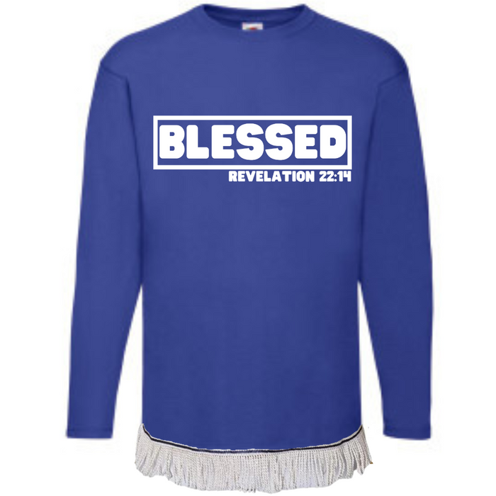 BLESSED Long Sleeve Fringed T-Shirt