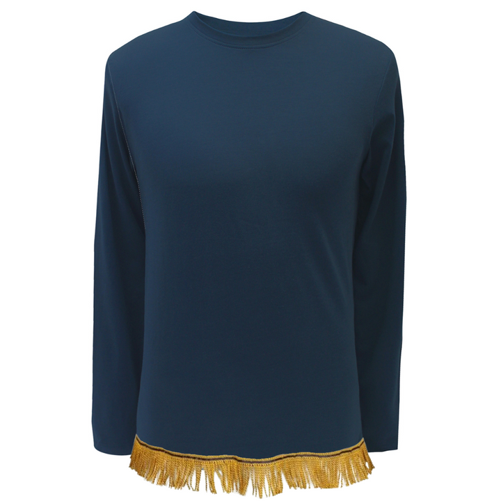 Navy Combed Cotton Long Sleeve T-Shirt with Fringes
