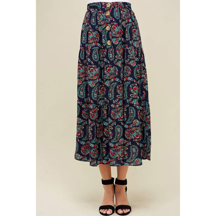 Paisley Printed Midi Skirt - Free Worldwide Shipping- Sew Royal US