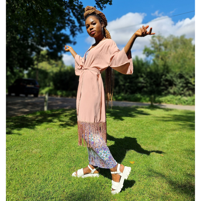 Open Front Fringed Kimono
