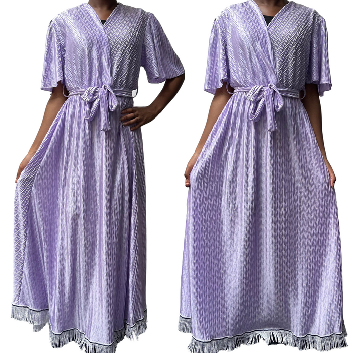 V-Neck Tie Waist Crinkle Midi Dress