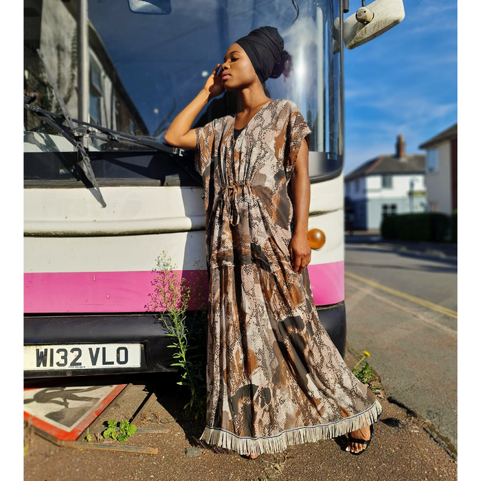 Camo Snake Print Maxi Dress with Pockets